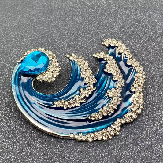 Rhinestone Enamel Wave Brooch - Spiral Circle