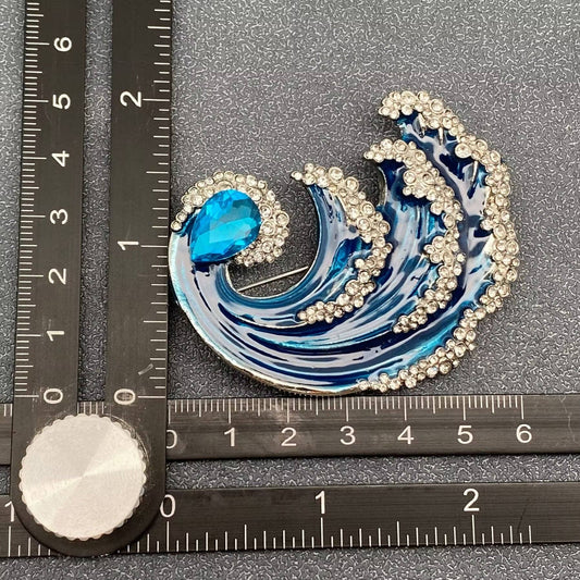 Rhinestone Enamel Wave Brooch - Spiral Circle