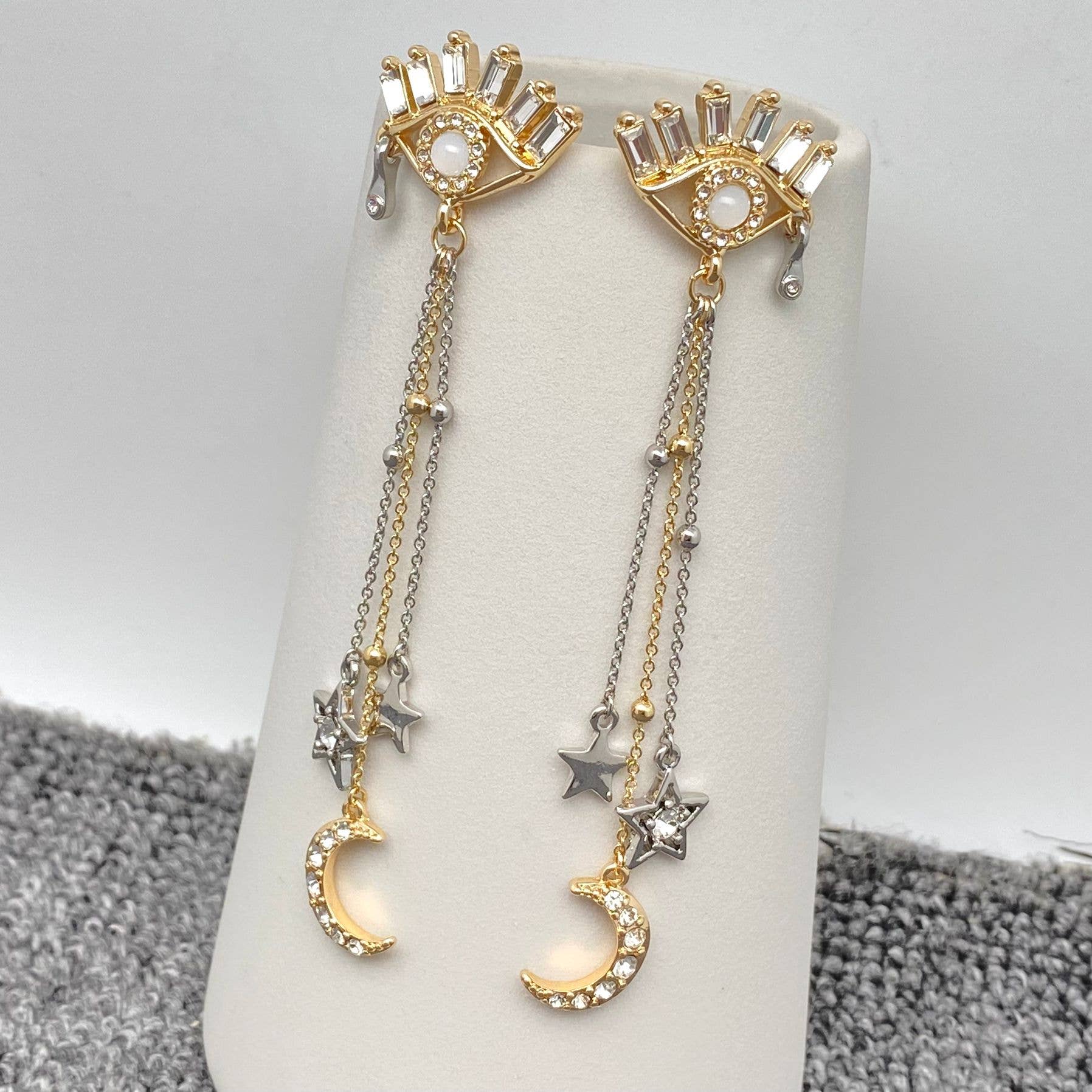 Rhinestone Evil Eye Earrings - Spiral Circle