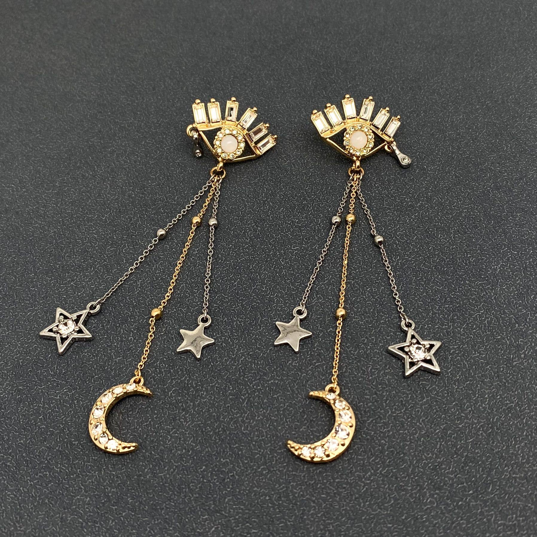 Rhinestone Evil Eye Earrings - Spiral Circle