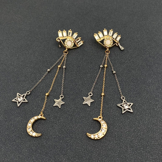 Rhinestone Evil Eye Earrings - Spiral Circle