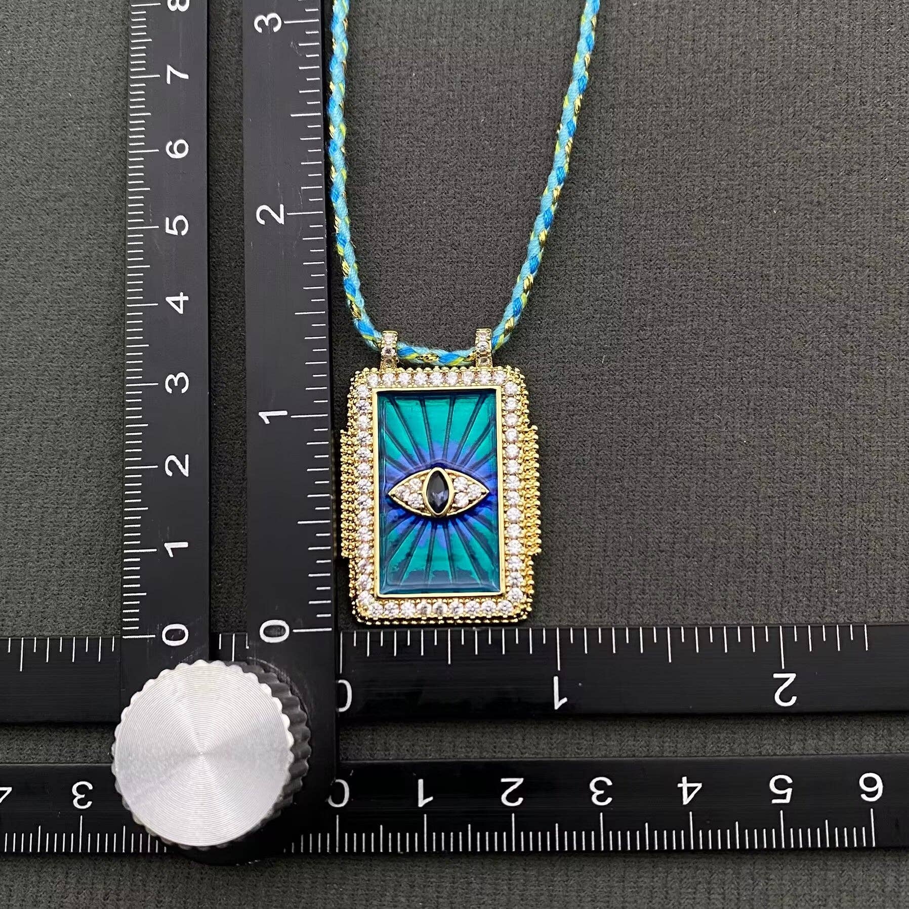 Rhinestone Evil Eyes Charm Braided Rope Necklace - Spiral Circle