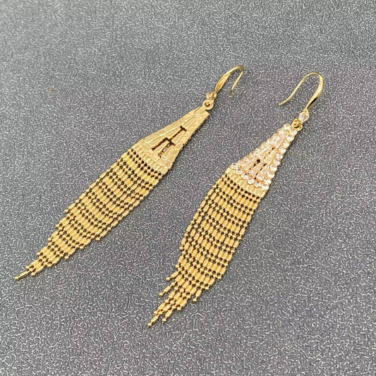 Rhinestone Gold - plated Metal Fringe Dangle Earrings - Spiral Circle