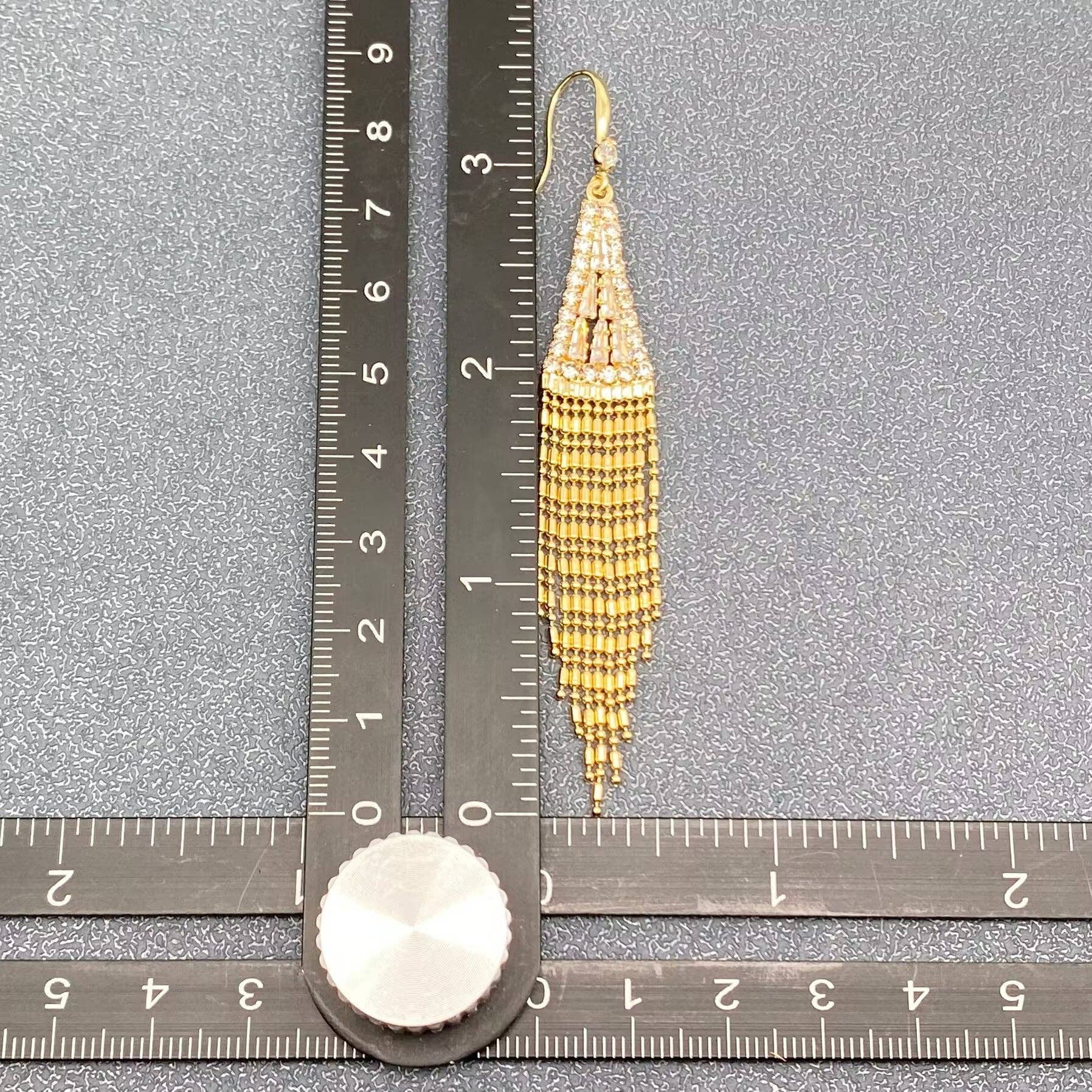 Rhinestone Gold - plated Metal Fringe Dangle Earrings - Spiral Circle