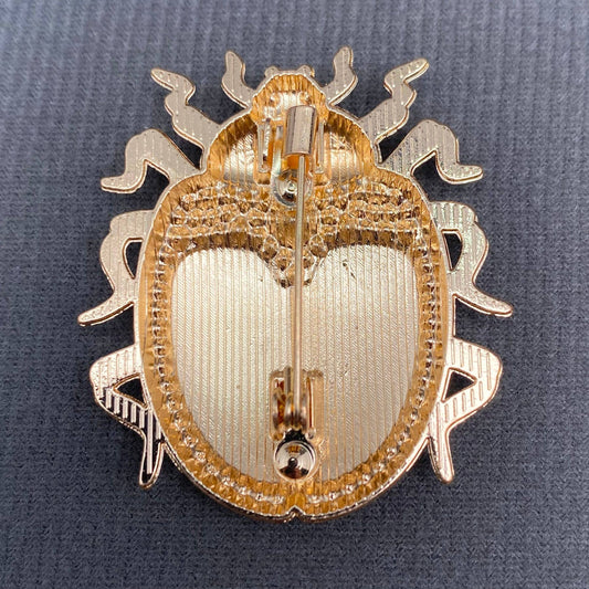 Rhinestone Inlaid Enamel Ladybug Brooch - Spiral Circle