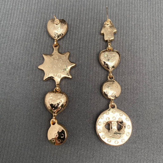 Rhinestone Inlaid Evil Eye Asymmetric Earrings - Spiral Circle