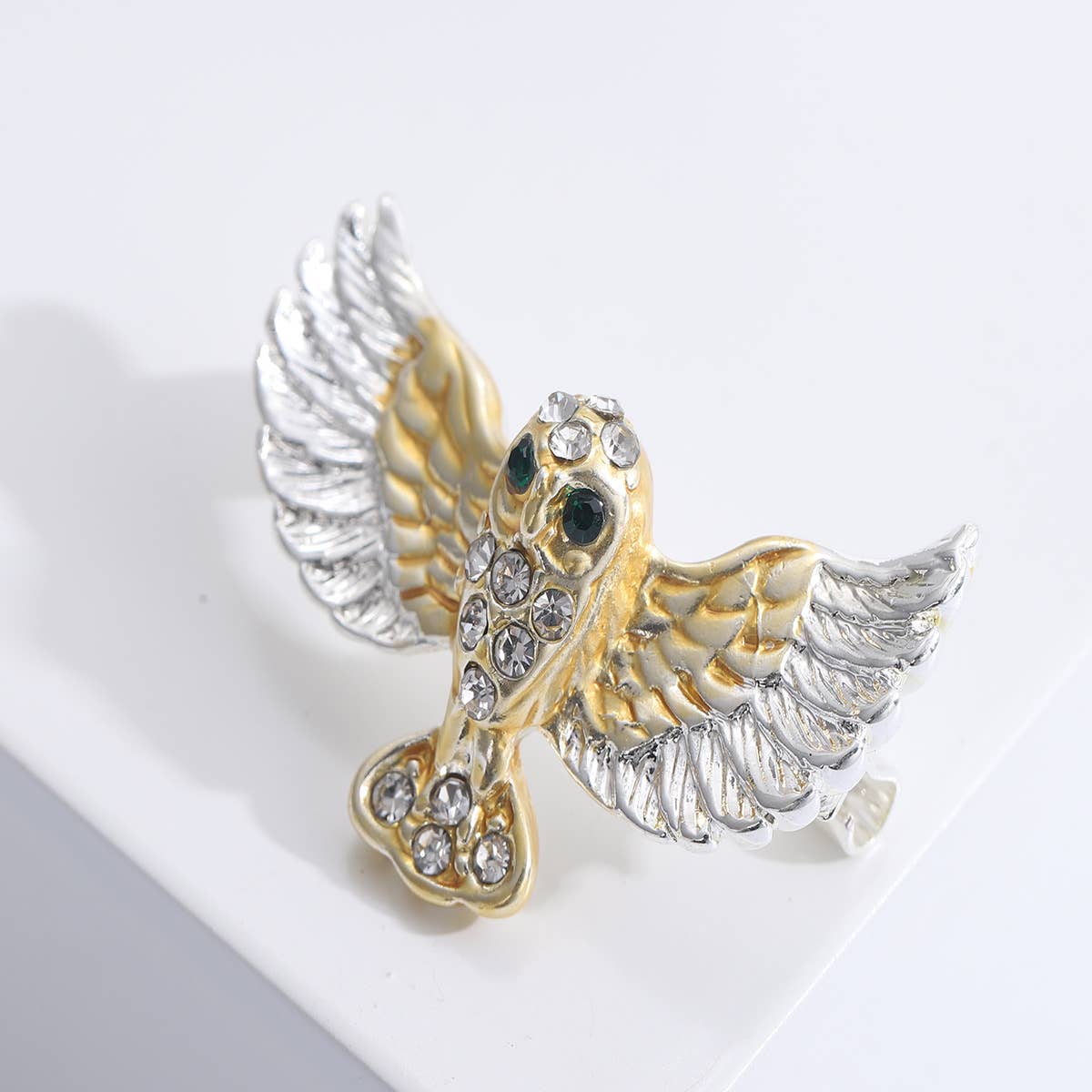 Rhinestone Owl Brooch - Spiral Circle