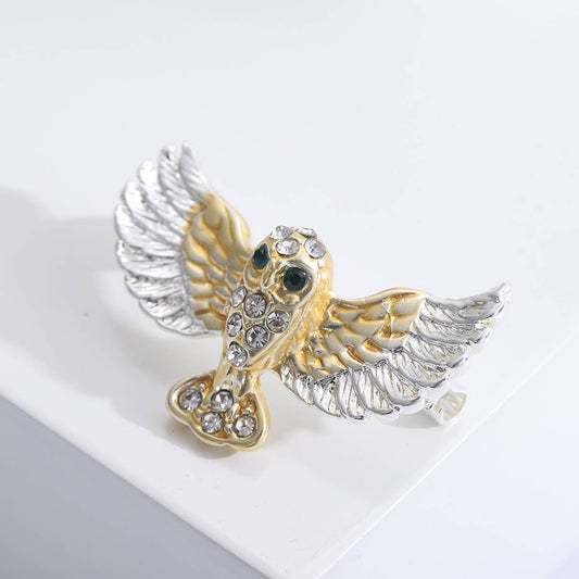 Rhinestone Owl Brooch - Spiral Circle
