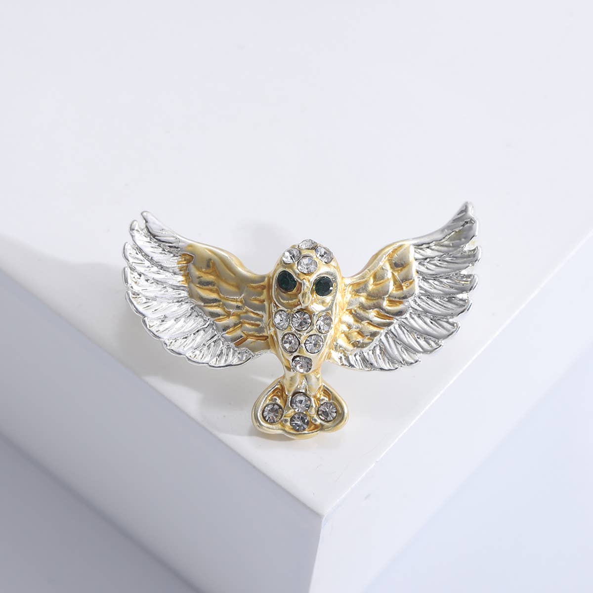 Rhinestone Owl Brooch - Spiral Circle