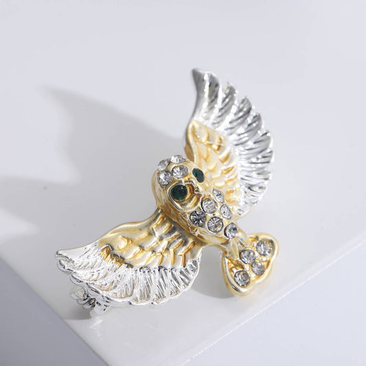 Rhinestone Owl Brooch - Spiral Circle