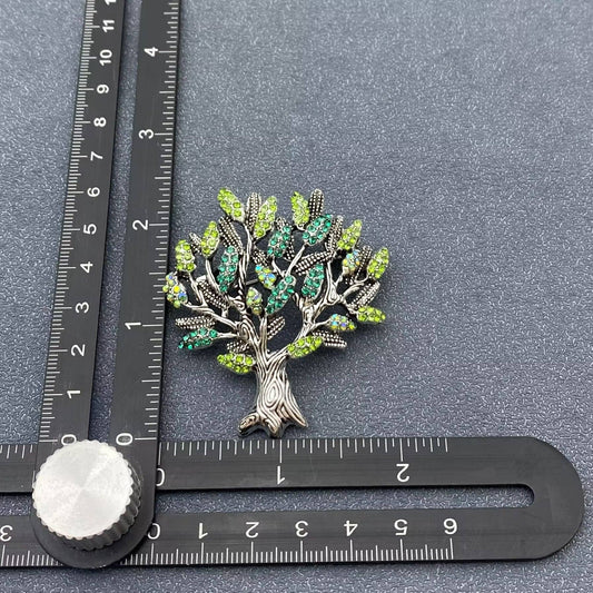 Rhinestone Tree of Life Brooch - Spiral Circle