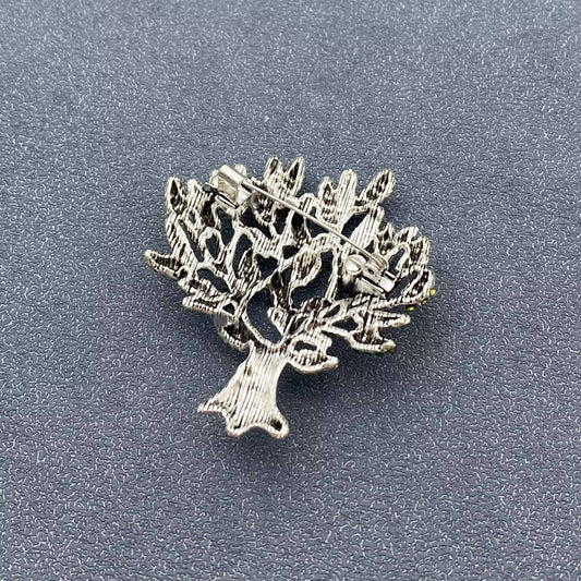 Rhinestone Tree of Life Brooch - Spiral Circle
