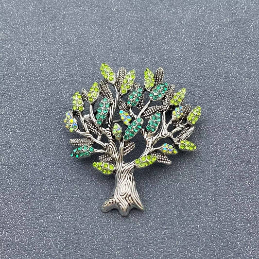 Rhinestone Tree of Life Brooch - Spiral Circle