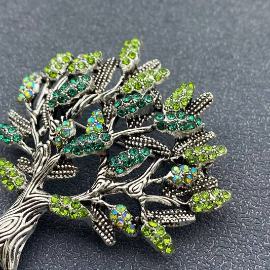 Rhinestone Tree of Life Brooch - Spiral Circle
