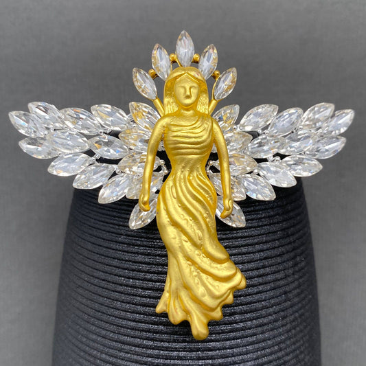 Rhinestones Inlaid Angel Brooch - Spiral Circle