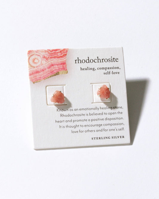 Rhodochrosite Beauty Stud Earrings | Sterling Silver - Spiral Circle