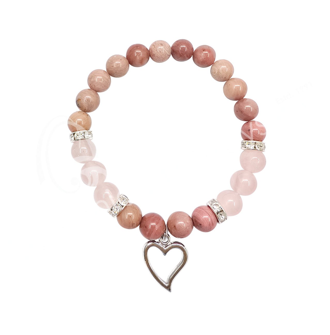 Rhodonite & Rose Quartz with Heart Bracelet | Love & Forgiveness | 8mm - Spiral Circle