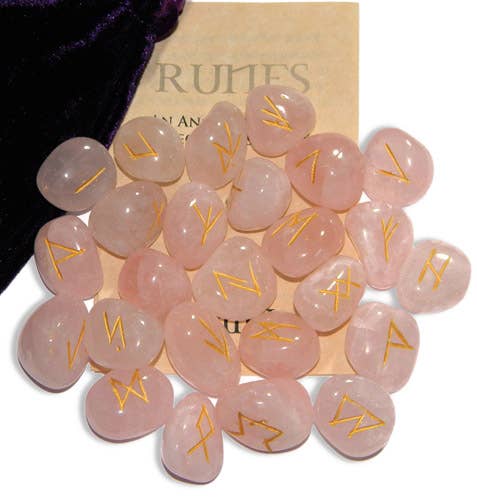 Rose Quartz Gemstone Runes RSRQ - Spiral Circle