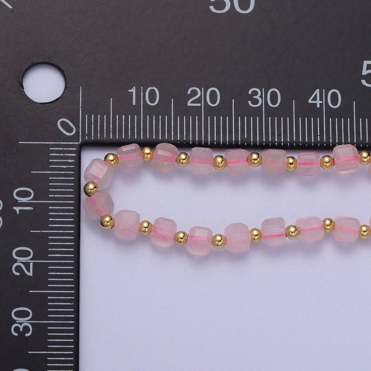 Rose Quartz Multi Faceted Cube Gemstone | Gold Bead Choker - Spiral Circle