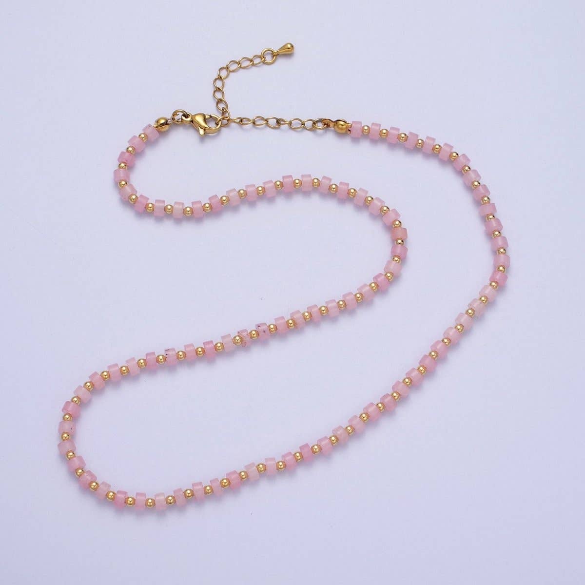 Rose Quartz Rondelle with Gold Spacer Beads Choker - Spiral Circle