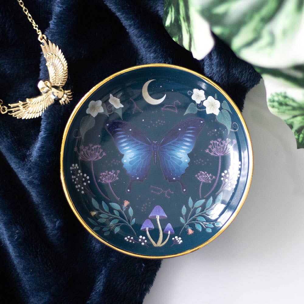 Round Midnight Moth Trinket Dish - Spiral Circle