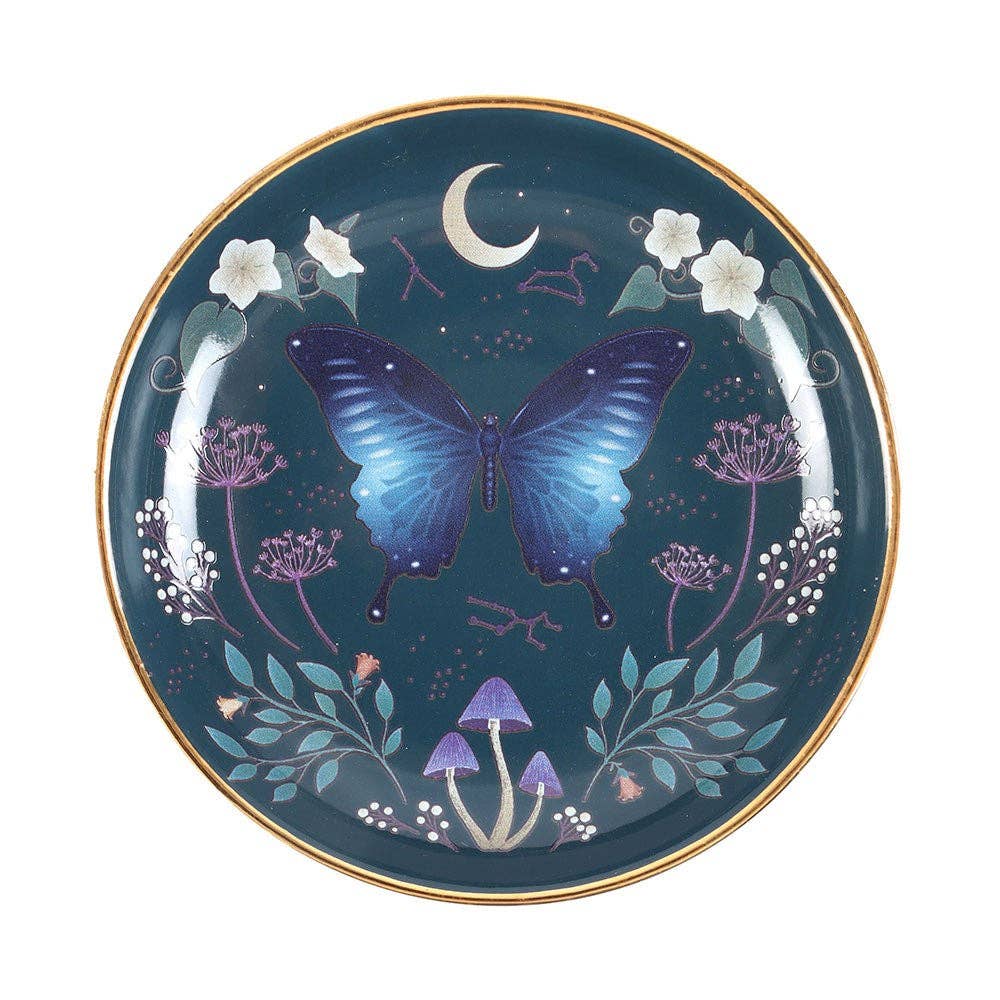 Round Midnight Moth Trinket Dish - Spiral Circle