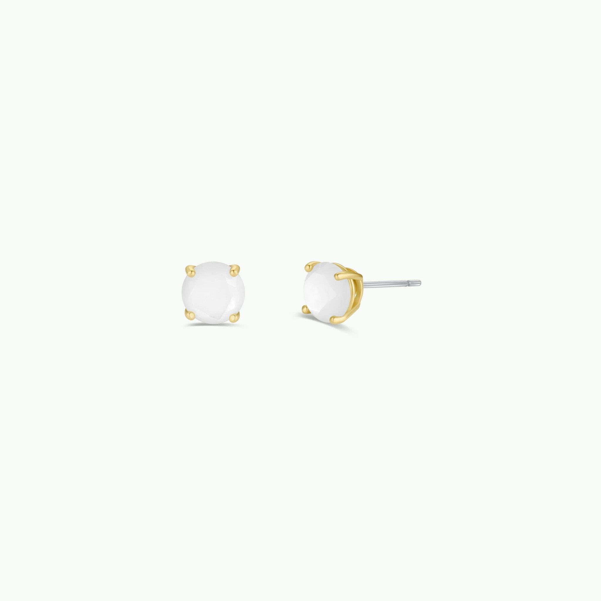 Round - Mother of Pearl Gemstone - Gold Earrings - Spiral Circle