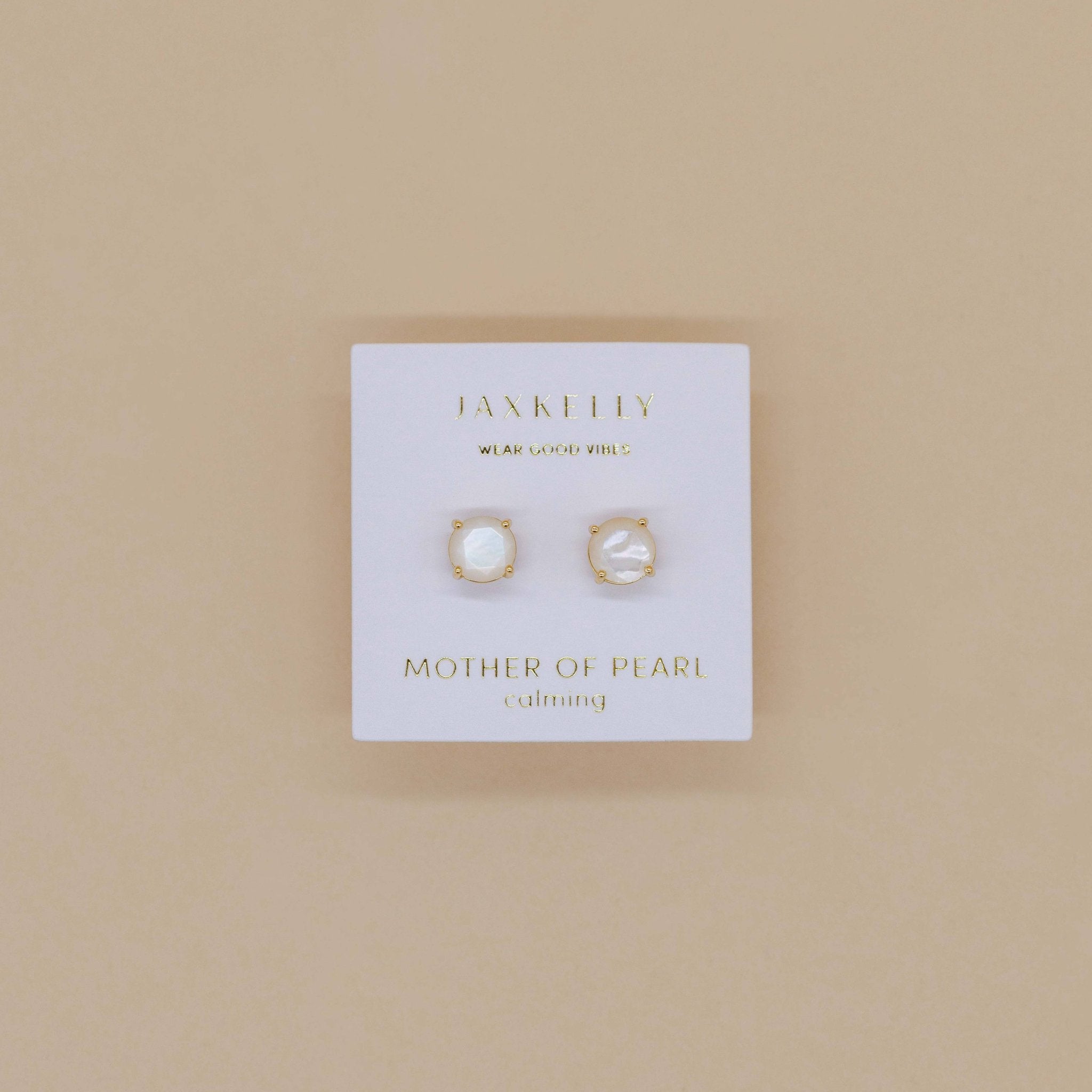 Round - Mother of Pearl Gemstone - Gold Earrings - Spiral Circle