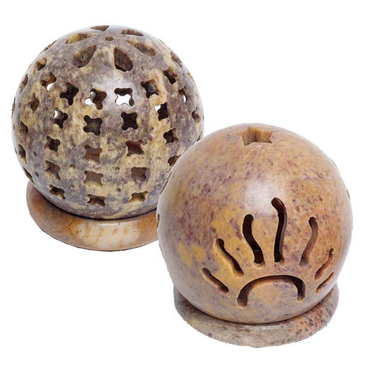 Round Soapstone Cone Burners / Tea Lite Candle Holder - Spiral Circle