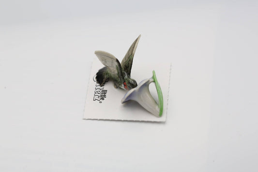 Ruby Hummingbird on Flower Porcelain Miniature - Spiral Circle