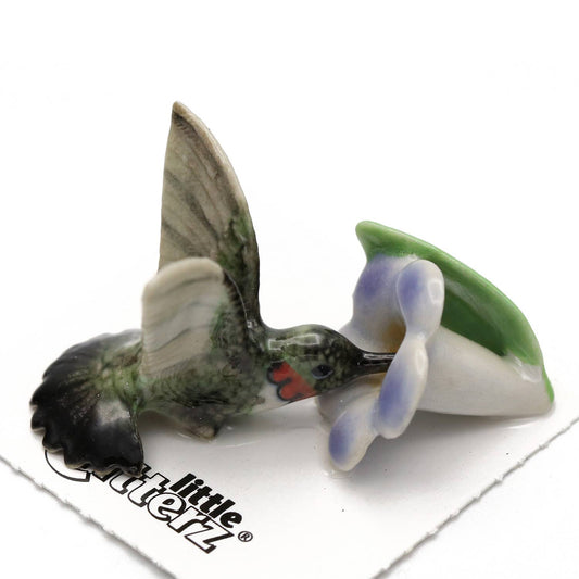 Ruby Hummingbird on Flower Porcelain Miniature - Spiral Circle