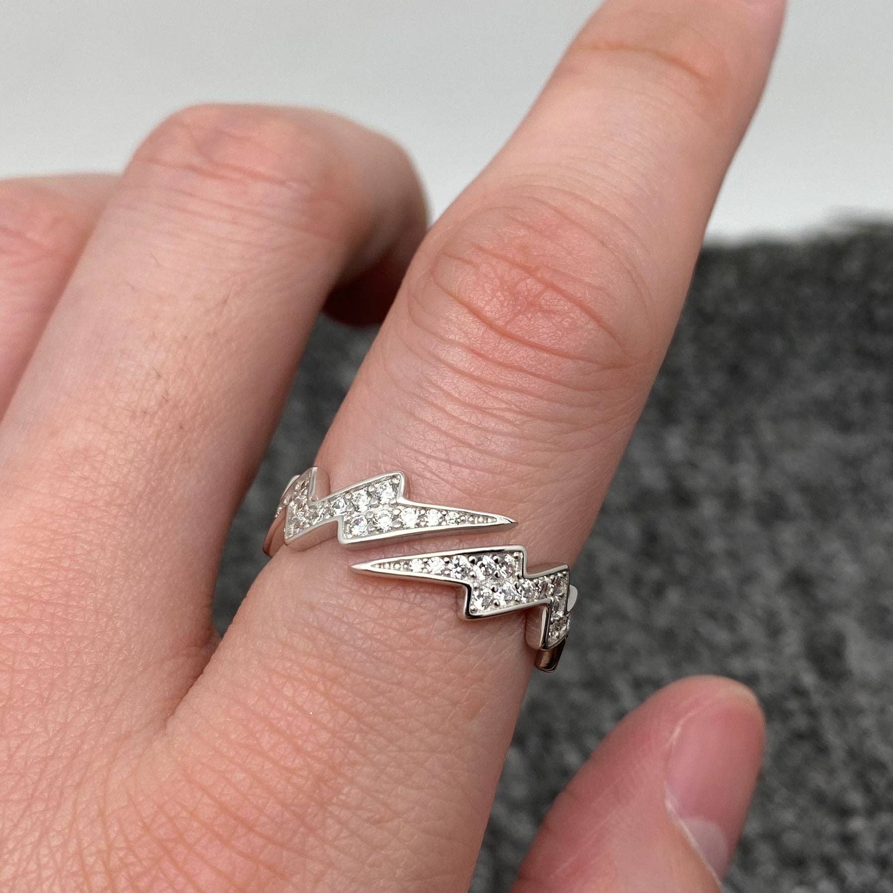 S925 Sterling Silver Inlaid Zircon Lightning Adjustable Ring - Spiral Circle