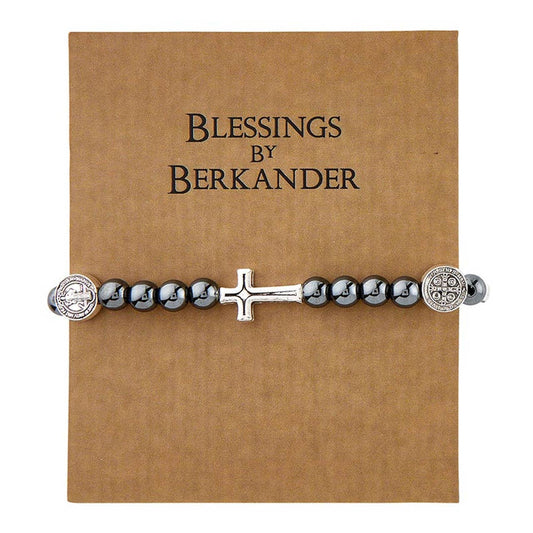 Saint Benedict Beaded Bracelet - Hematite - Spiral Circle