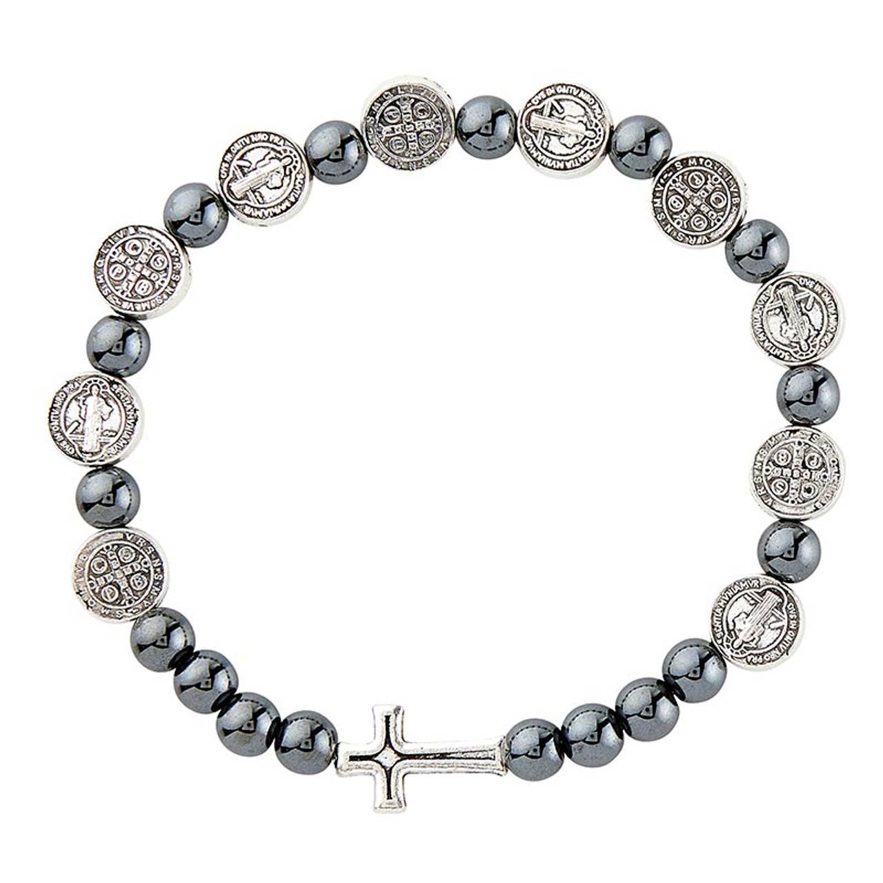 Saint Benedict Beaded Bracelet - Hematite - Spiral Circle