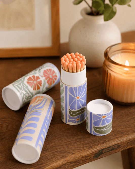 Scandi Floral Small Tube Matchbox - Spiral Circle