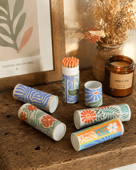 Scandi Floral Small Tube Matchbox - Spiral Circle