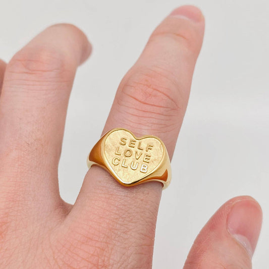 SELF LOVE CLUB |Heart Shaped 18K Gold Plated Rings - Spiral Circle