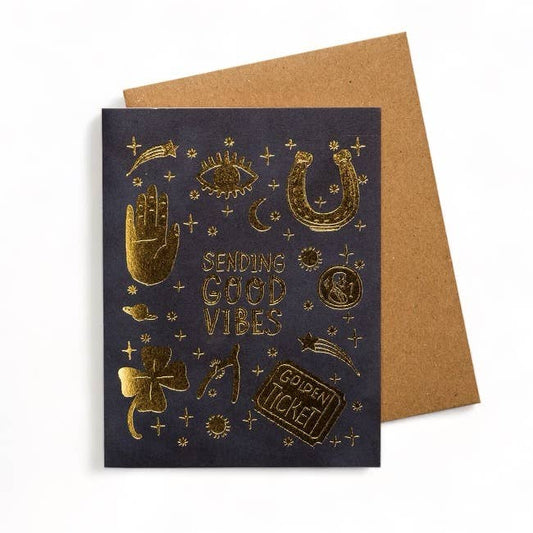 Sending Good Vibes Goldfoil Card - Spiral Circle