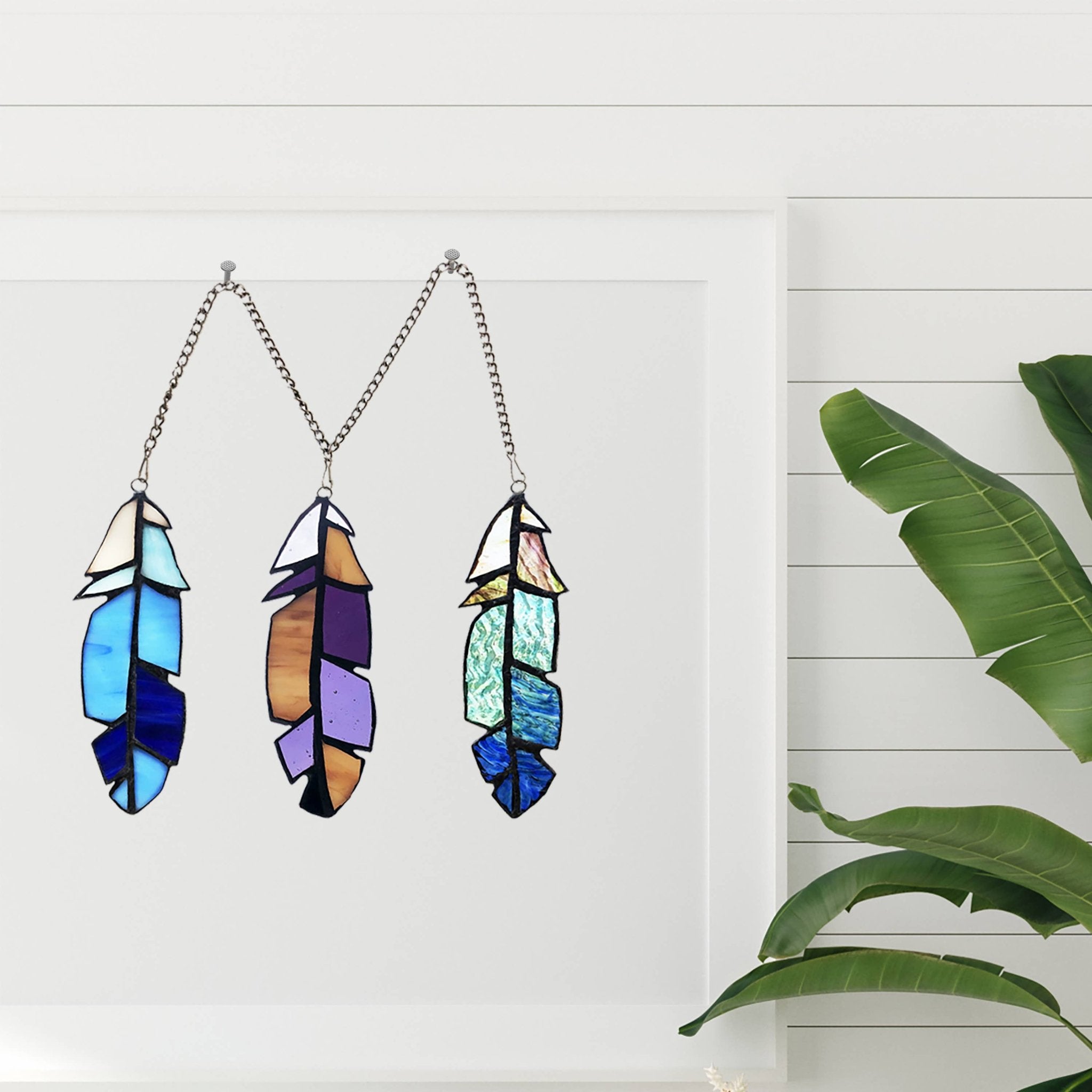 Set of 3 - 6"H Aleyna Multicolor Feather Window Panel - Spiral Circle