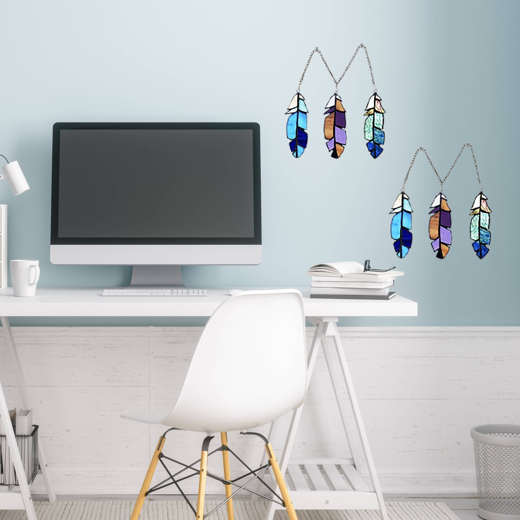 Set of 3 - 6"H Aleyna Multicolor Feather Window Panel - Spiral Circle