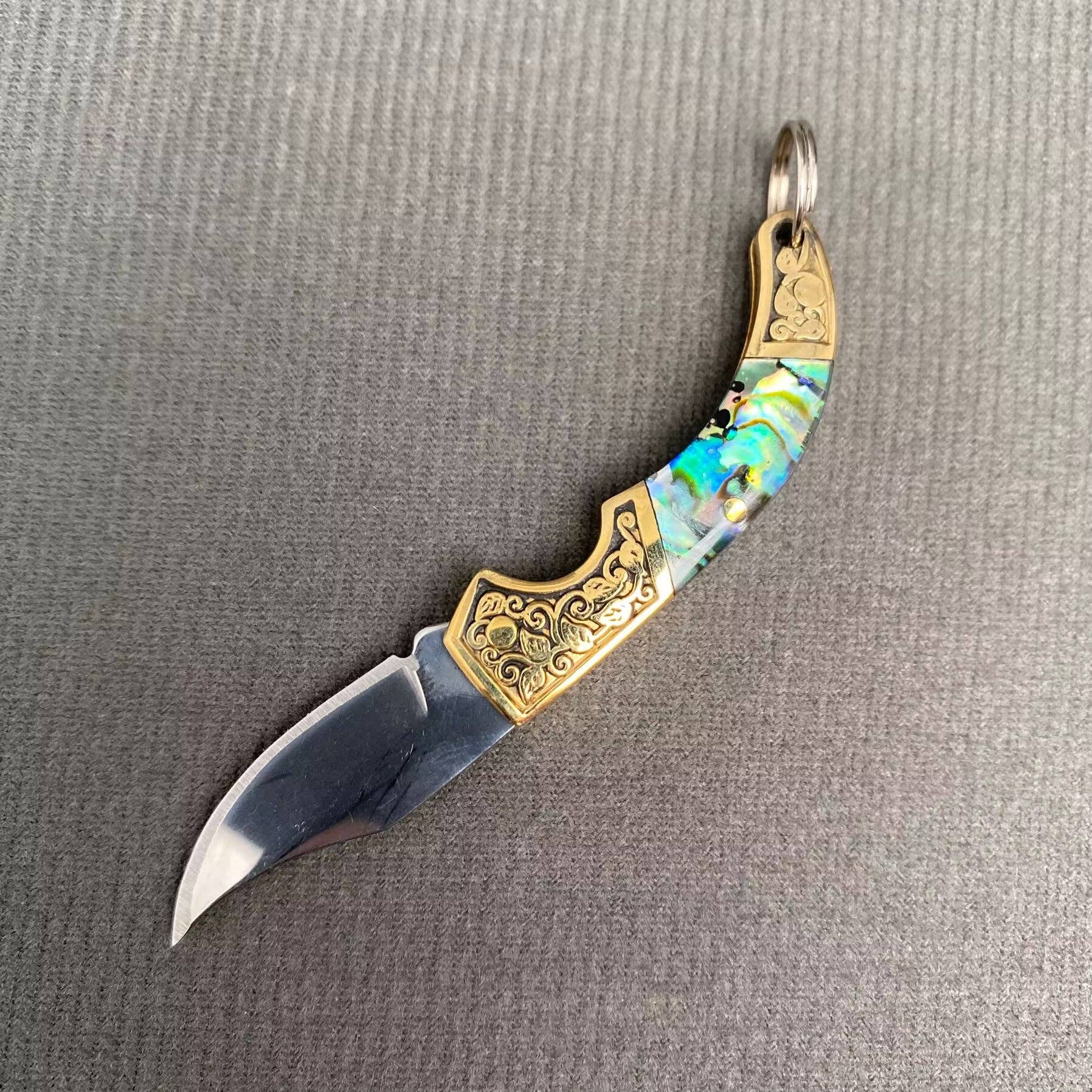 Shell Inlaid Portable Foldable Knife - Spiral Circle