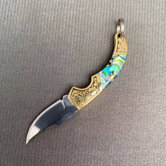 Shell Inlaid Portable Foldable Knife - Spiral Circle