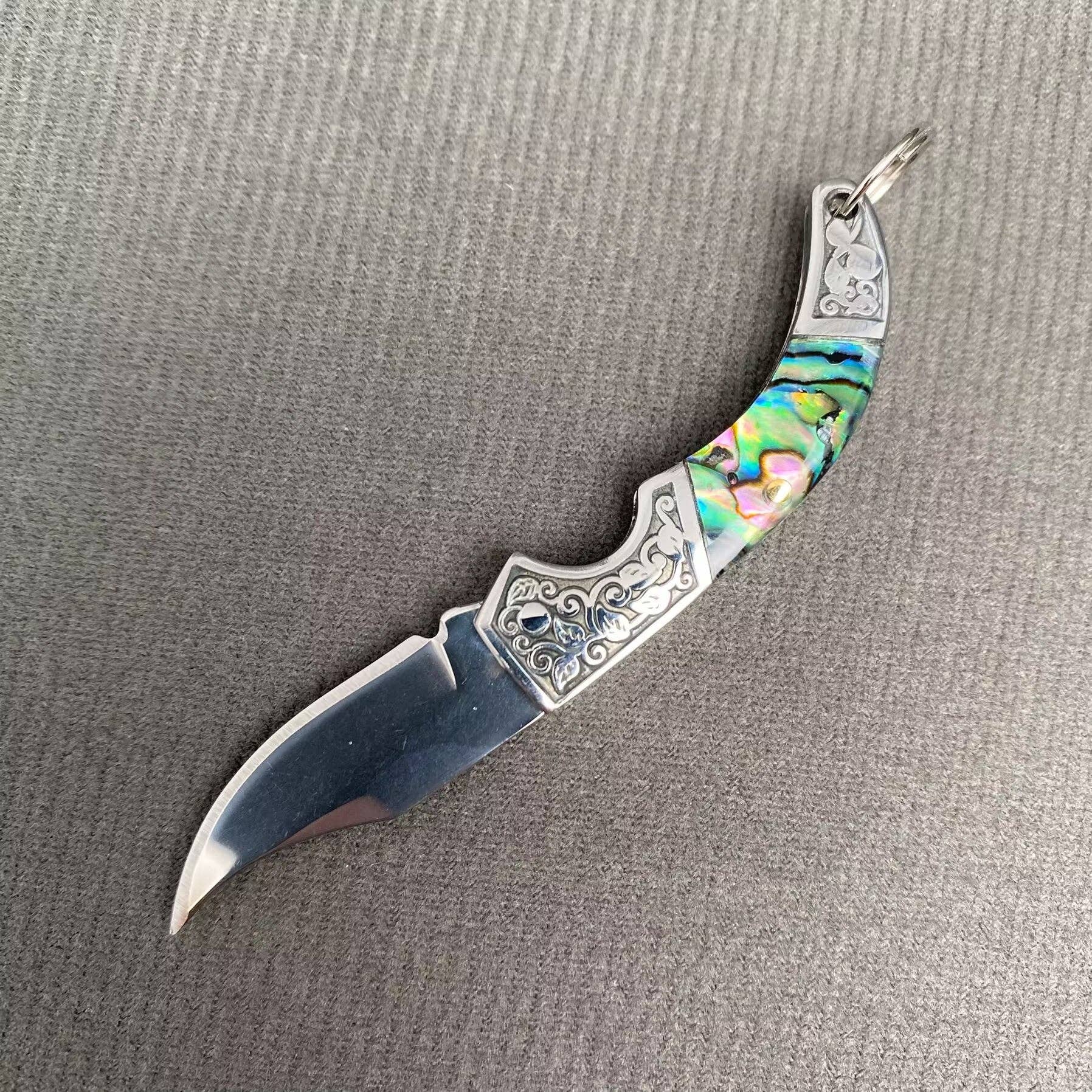 Shell Inlaid Portable Foldable Knife - Spiral Circle