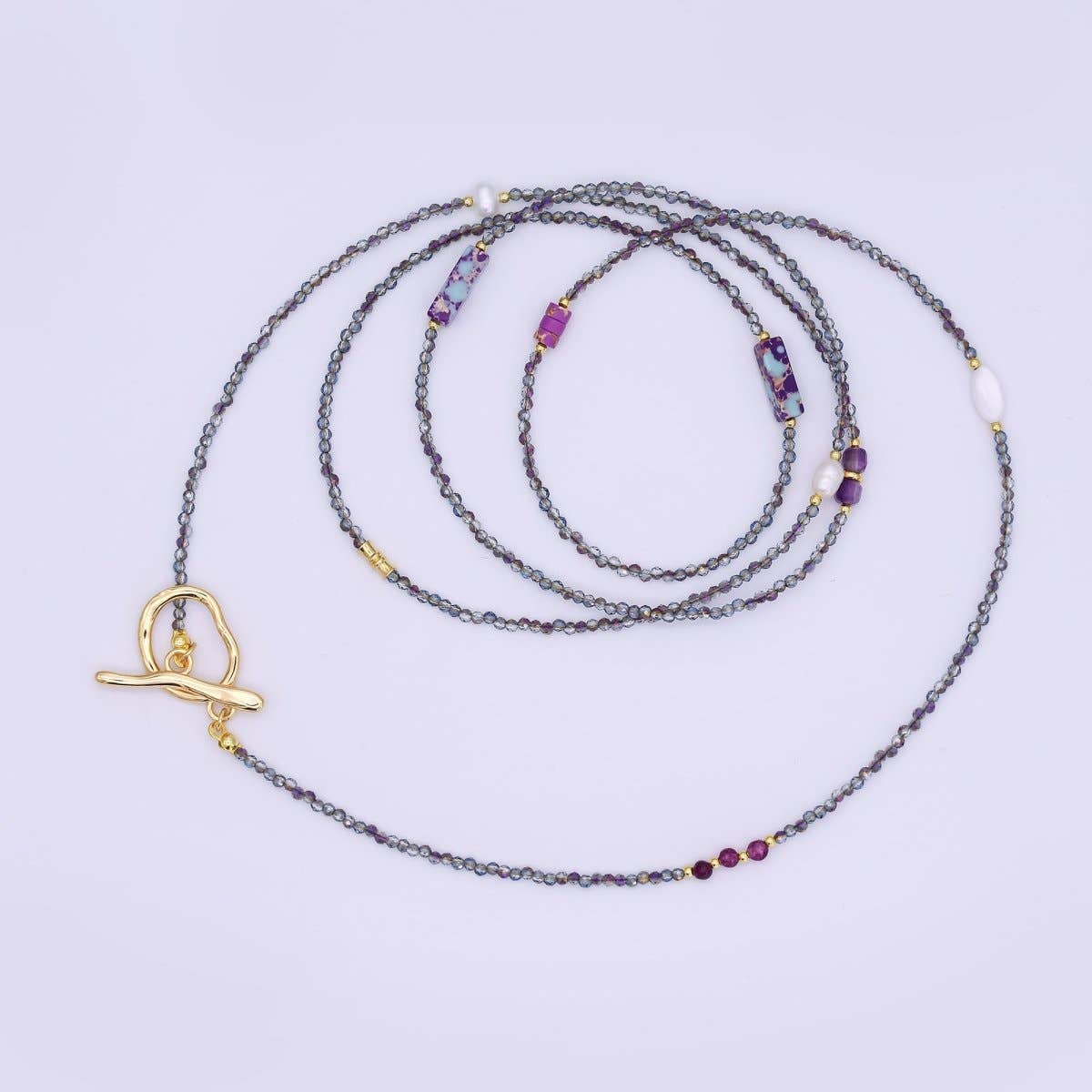 Shell Pearl Amethyst & Jasper Necklace | 40