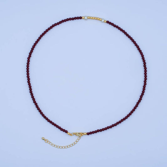 Shell Pearl Carnelian Bead Gemstone Necklace | 24K Gold Plated - Spiral Circle