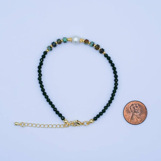Shell Pearl Malachite Gemstone Bracelet | 24K Gold Plated - Spiral Circle