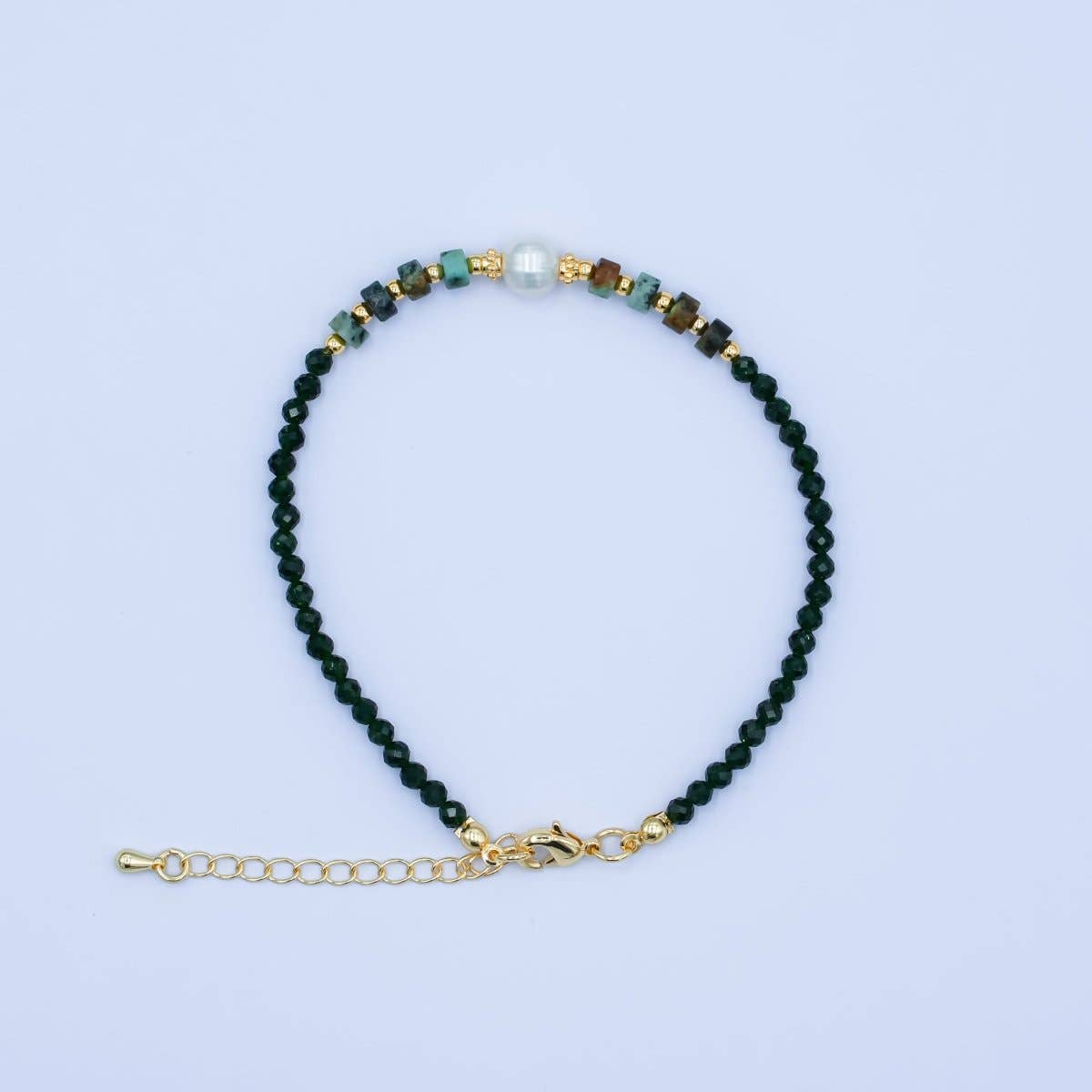 Shell Pearl Malachite Gemstone Bracelet | 24K Gold Plated - Spiral Circle