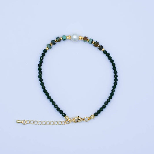 Shell Pearl Malachite Gemstone Bracelet | 24K Gold Plated - Spiral Circle