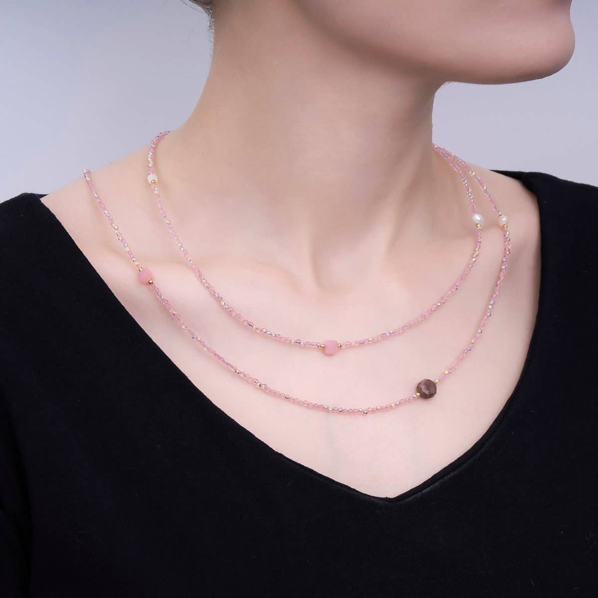 Shell Pearl Rose Pink Gemstone Necklace | 40