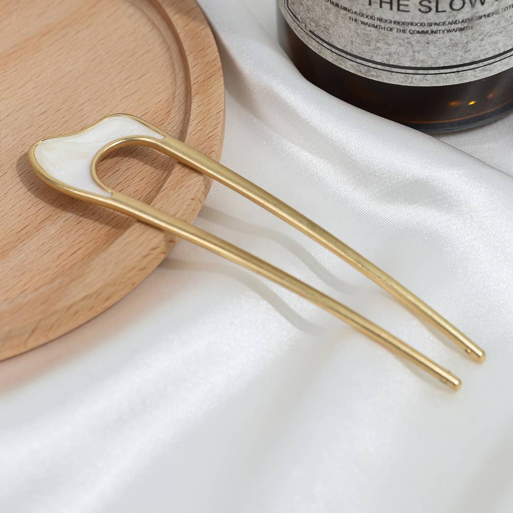Shell U - Shaped Hairpin - Spiral Circle